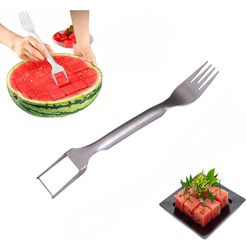 2-in-1 Watermelon Fork Slicer & Cutter - Stainless Steel Fruit Divider for Easy Kitchen Cutting