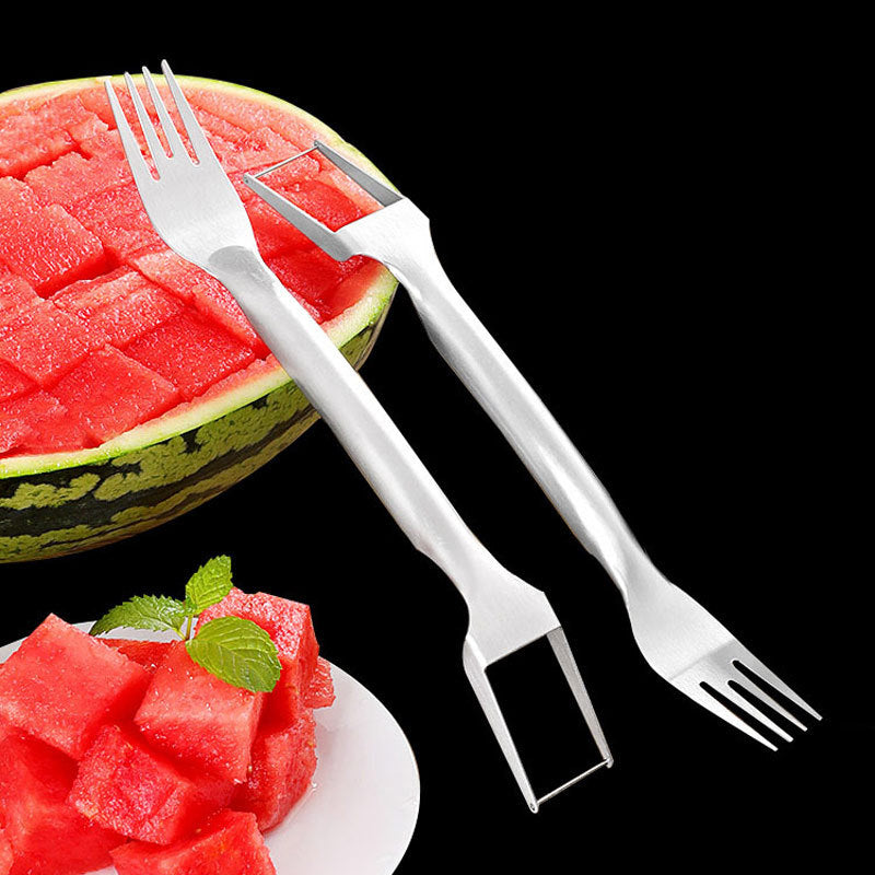 2-in-1 Watermelon Fork Slicer & Cutter - Stainless Steel Fruit Divider for Easy Kitchen Cutting