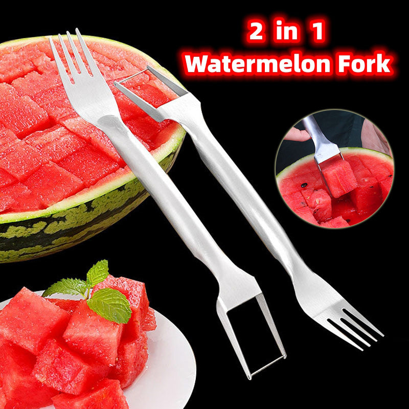 2-in-1 Watermelon Fork Slicer & Cutter - Stainless Steel Fruit Divider for Easy Kitchen Cutting