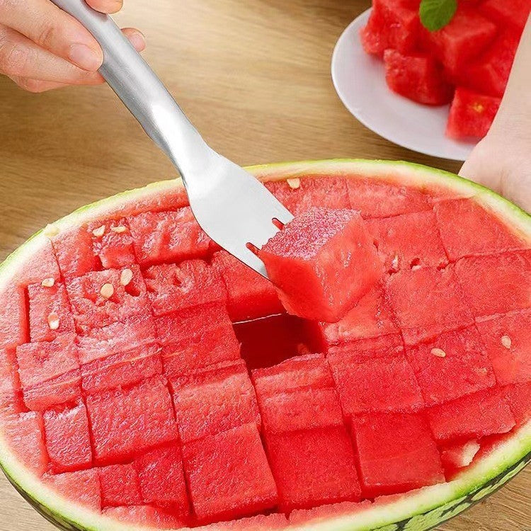 2-in-1 Watermelon Fork Slicer & Cutter - Stainless Steel Fruit Divider for Easy Kitchen Cutting